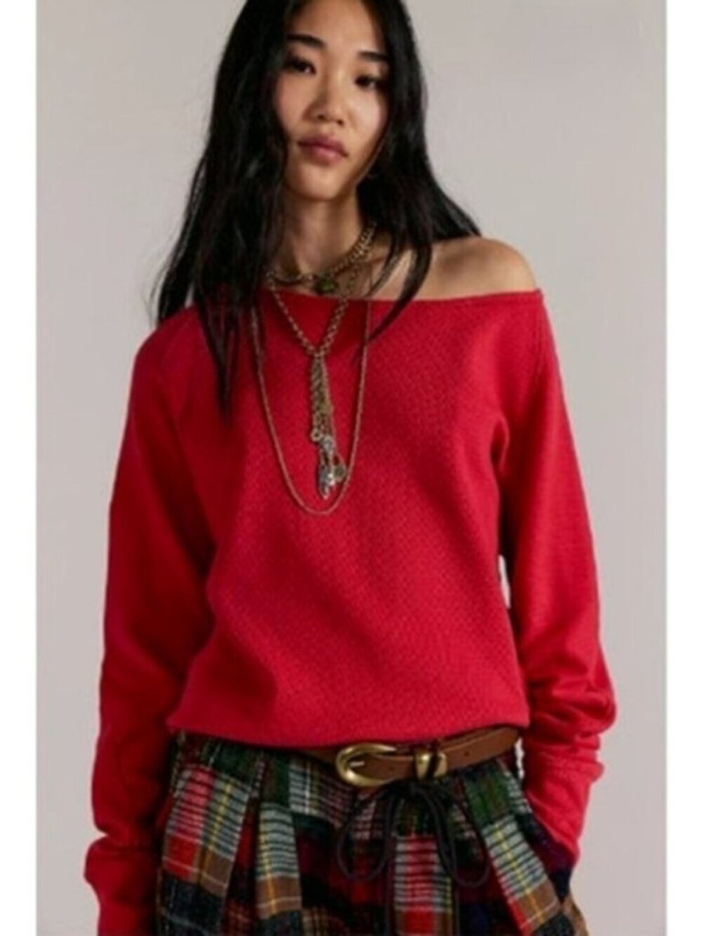 FREE PEOPLE WE THE FREE Jess Long Sleeve Top Salsa Red Size S NWT